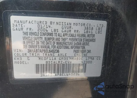 2014 Nissan Sentra Sr z USA, uszkodzony, nr VIN 3N1AB7AP8EL645236